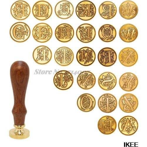 2021 Clear Stamps Retro 26 Letter A - Z Wax Seal Stamp Alphabet Letter Retro Wood Kits Replace Copper head Hobby Tools Sets