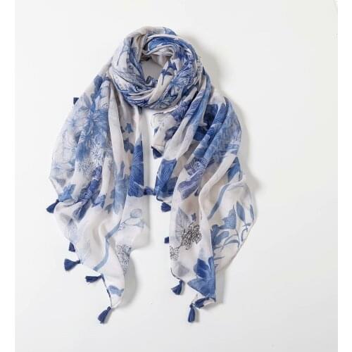 2021 Women Fashion Floral Printed Pattern Cotton Tassel Scarf Shawls Wraps Hijabs 10pcs/lot