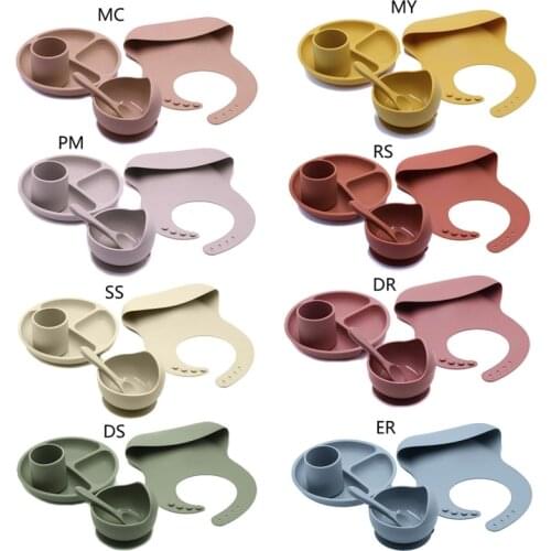 5Pcs/1Set Silicone Baby Feeding Bowl Tableware Waterproof Spoon BPA Free Silicone Dishes for Baby Tableware