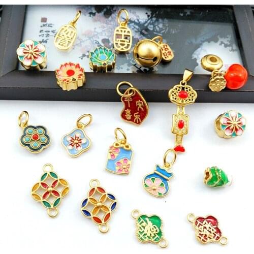 5pcs Unique Copper Gilded Enamel Colorful Charms DIY Jewellery Making Pendants Supplies Necklace Bracelet Accessories Wholesale