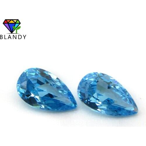 5A Grade 2x3~10x14mm Pear Shape Seablue CZ Stone Free Shipping Machine Cut Loose Cubic Zirconia Stone Gems For Jewelry