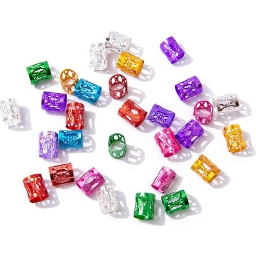 60pcs 8x9mm Mixed Beads Adjustable Hair Braids Dreadlock Beads Adjustable Hair Braid Rings Cuff Clips Tubes Jewelry