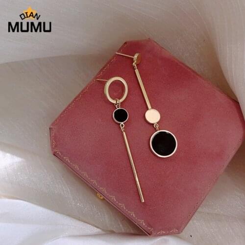 Asymmetric Korean style pop design long earrings hollow round elegant exquisite womens earrings