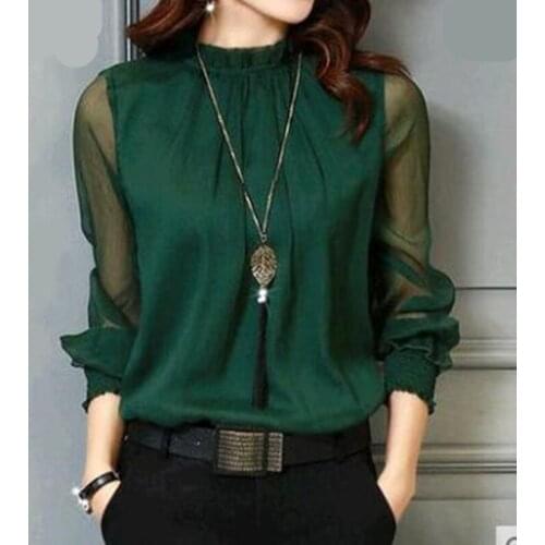 Chiffon Blouse New Women Tops Long Sleeve Stand Neck Work Wear Shirts Elegant Lady Casual Blouses womens blusas Plus size