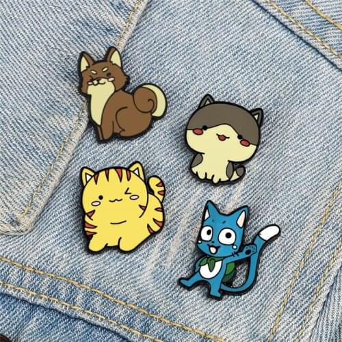 Cartoon Animal Enamel Pins Custom Cute Cats Fox Brooches Bag Clothes Lapel Pin Badge Funny Fashion Jewelry Gift for Kids Friends