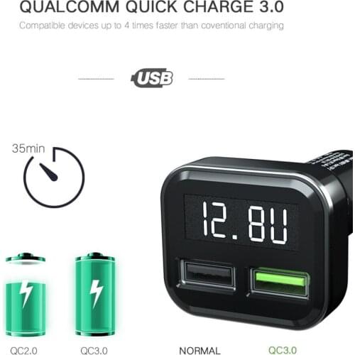 KEBIDU Quick Charger 3.0 for iPhone Samsung Huawei Tablet Car USB Charger 2 Port USB Fast Charging Car Phone Charger with LED