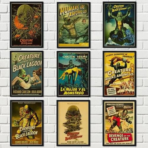 Black Lagoons American Horror Movie Creatures Retro Poster Home Wall Sticker Print Painting Art Deco Room Canvas