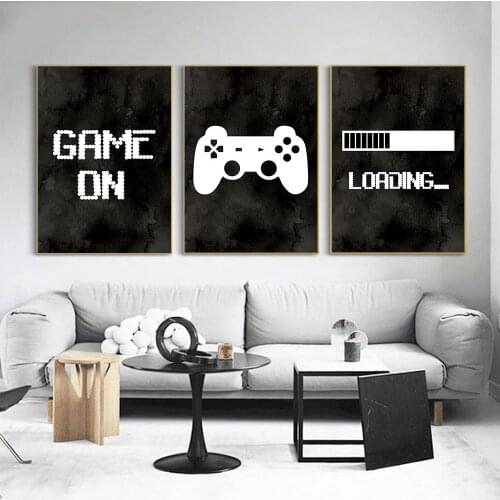 Black And White Game Loading Canvas Print Gaming Poster Painting Video Gamer Wall Art Prints Nordic Picture Boy Playroom Decor