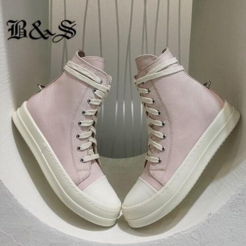 Black& Street X Trend Iron hook round toe Flat trainer Canvas Boots women Pink High Rock Boots