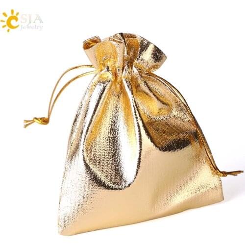 CSJA 10Pcs Golden & Silver Color Gauze Bag Organza Bag Wedding Party Jewelry Favor Packaging Pouch Biscuit Candy Gifts Bags F477