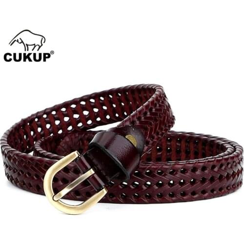 CUKUP High Quality Leather Belts Pin Buckle Unisex Casual Knitted Styles Jeans Genuine Belts 2.7cm Width FreeShipping NCK415
