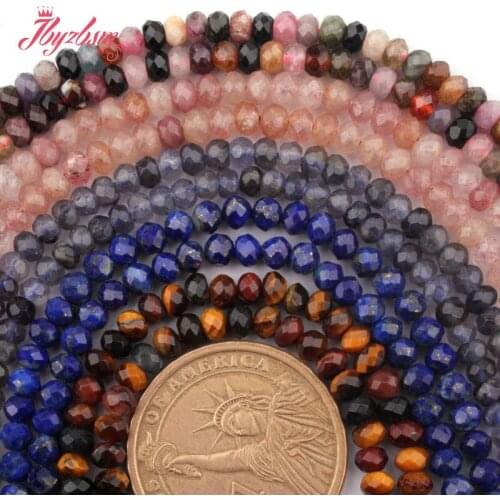 3x4mm Faceted Rondelle Tourmaline Apatite Tiger Eye Natural Stone Loose Beads For DIY Necklace Jewelry Making 15",Free Shipping