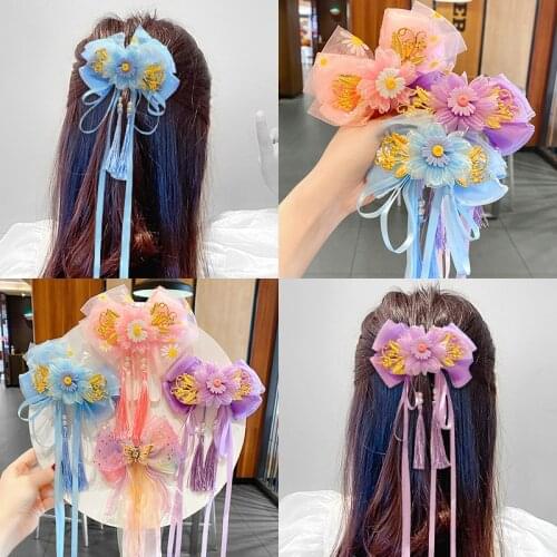 Hanfu deserve to act the role of hairpin bowknot steamer tire tassel headdress flower flower girls hair accessories children