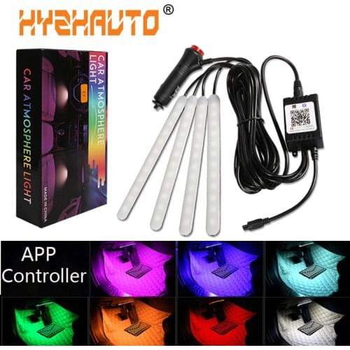 HYZHAUTO 4x12LED Car Atmosphere Light Bar Auto Interior Lighting Decorative Foot Lamp Bluetooth APP Control RGB LED Strips 12V