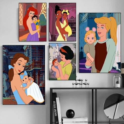 Disney Parent-child Princess Canvas Painting Beauty Cartoon Posters and Print Wall Art Picture for Living Room Home Decoration