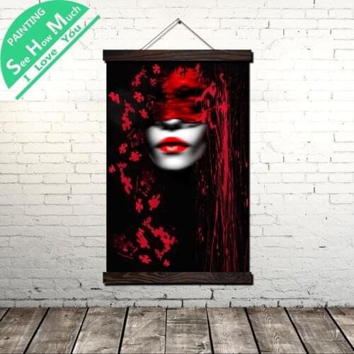 Red Woman Flower Scroll Painting Canvas Vintage Poster and Prints Wall Art Pictures Living Room Bedroom Farmhouse Decoration