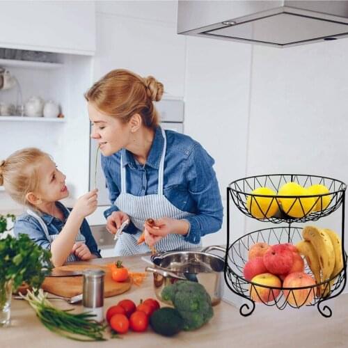Kitchen Fruit Basket Stand 2 Tier ​Fruits Vegetable Holder for Countertop Modern Storage Organizer Snack Rack