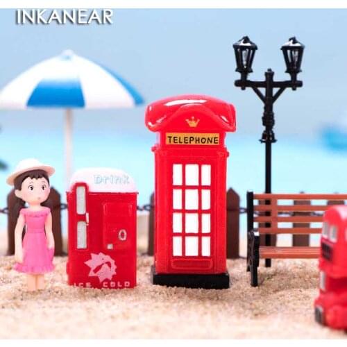 Mini Postbox phone booth bus Figurines Miniature Tree Craft Fairy Garden Gnome Moss Terrarium Gift DIY Ornament Garden Decor
