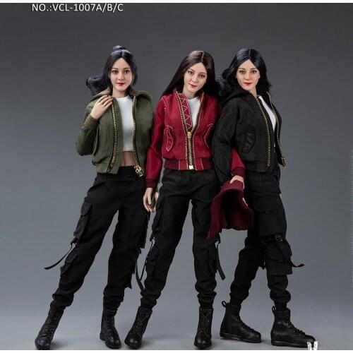 In Stock 1/6 Scale Asian Beauty Head Trendy Jackets Suits Soldier Clothes Leather Boots Accessory Model for 12 inches Body