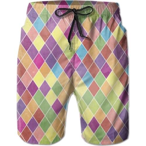 Mens Swimming Shorts Swimwear Colorful Harlequin Pattern Men Trunks Swimsuit Man Beach Wear Short Pants Bermuda Boardshorts