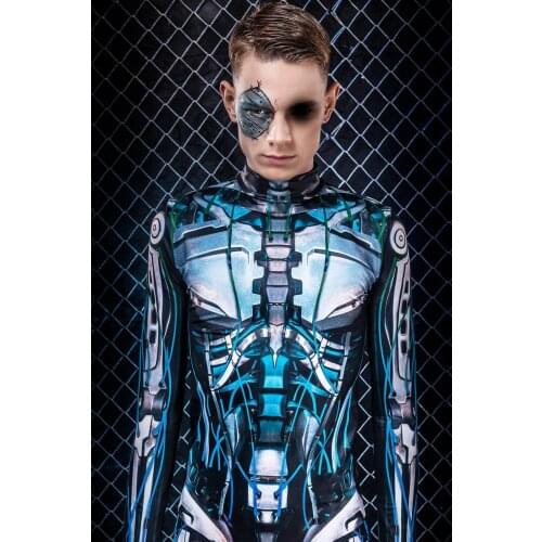 Mens Robot Day of the Dead Zombie Vampire Halloween Costume Leotard Cosplay Halloween Clothing Man