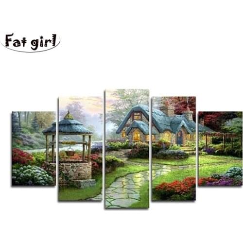 5 Piece/Pcs Diamond Painting European and American style natural scenery pavilion villa 5D Embroidery diy mosaic new Home Decor