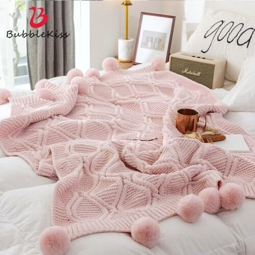 Bubble Kiss Nordic Style Throw Blanket Chenille Knit Blanket Wool Ball For Bedroom Home Air Conditioning Cover Blanket 130X160cm