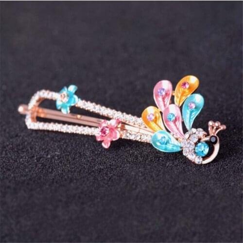 Fascination Gift Gold Color Metal Colorful Peacock Hair Clip Enamel Butterfly Flowers Barrettes For Women Hair Jewelry Wholesale