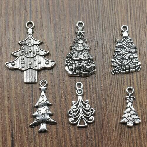10pcs Charms Christmas Tree Antique Silver Color Christmas Tree Pendant Charms Pine Tree Charms For Jewelry Making