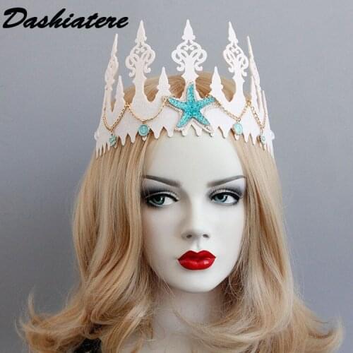 Blue Starfish Crown Headband Wedding Ivory Gothic Tiara Headdress Gold Chain Fashion 2020 Festival Mermaid Hair Accesories