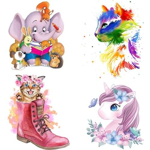 Prajna Cute Cat Patch Iron On Transfers For Clothing DIY Cartoon Animals Stripes Heat Transfer Vinyl Thermal Stickers On Clothes