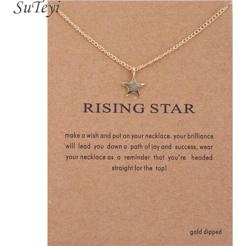 SUTEYI Simple Fashion Star Alloy Pendant Necklace Gold Color Long Chian Necklaces New Year Christmas Birthday Gifts With Card