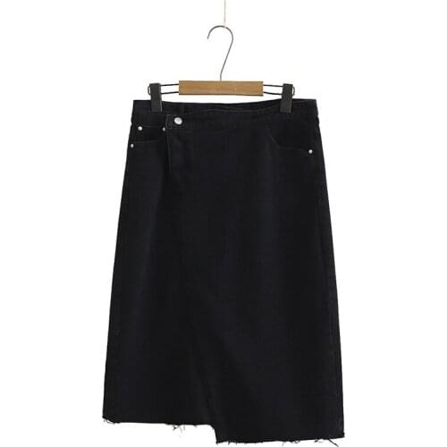Plus Size Womens Midi Denim Skirts Female Casual Solid Black Long Skirts