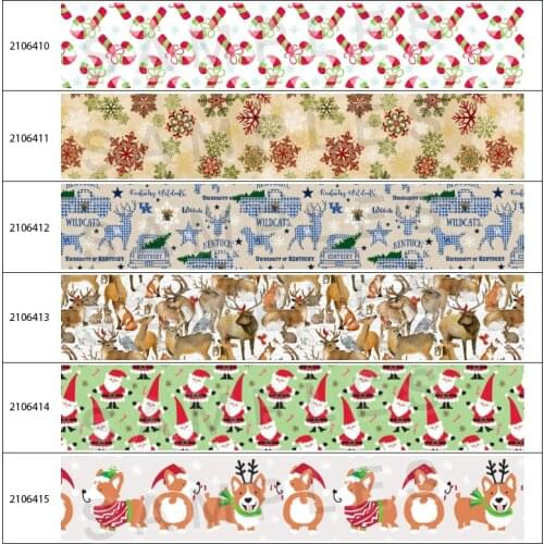 Merry Christmas Character Printed Grosgrain Ribbon Reindeer Snowman Cartoon 5Yards for Party Decorations DIY Sewing Crafts