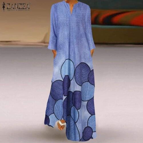 Kaftan Maxi Sundress Summer Bohemian Beach Long Dress ZANZEA Women Long Sleeve Vintage Printed Party Beach Loose Casual Vestido