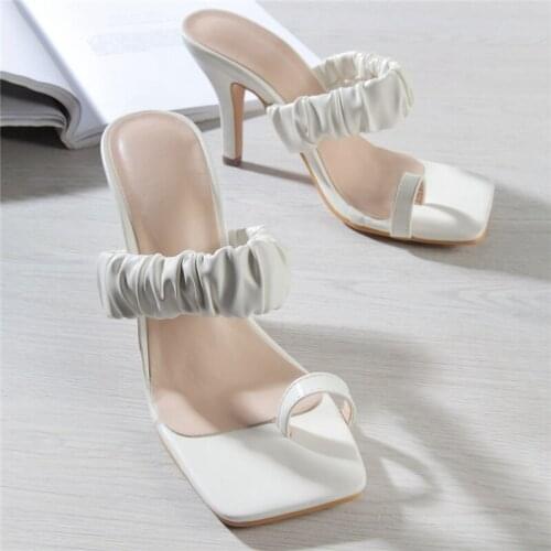 2021 Women Slippers Flip Flops Elegant Women Shoes Summer Female Fashion Thin Heels Slides Square Toe Gladiator Casual Footwear