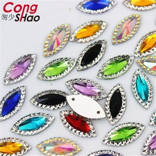 Cong Shao 200Pcs 7*15mm Colorful Horse eye flatback Resin Rhinestone trim stones and crystals sewing 2 Hole DIY costume CS535