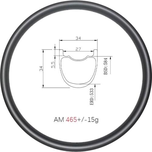 27.5er MTB AM ENDURO 34mm wide carbon rims disc tubeless clincher hookless 34mm deep 650B All mountain carbon circle UD 3K 12K