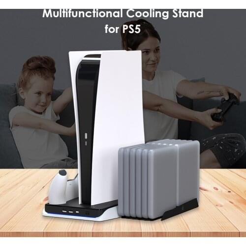 For PS5 Vertical Stand with Cooling Fan Dual Controller Charger Console Charging Station with Cooling Fan Game Accessories