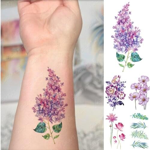 Waterproof Temporary Tattoo Sticker Watercolor Lavender Flowers Flash Tatoo Plants Arm Wrist Fake Tatto For Body Art Women Men