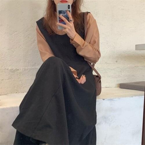 Alien Kitty Office Lady Two Piece Sets Stylish Full Sleeve Shirt 2021 Autumn OL Black Long Chic High Waist Elegant Vest Dress