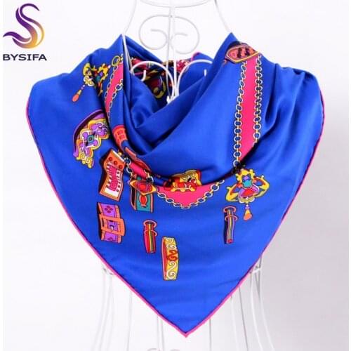 [BYSIFA] Brand Black Twill Silk Scarf Shawl Fashion Elegant High Quality Women Spring Autumn Square Scarves 90*90cm Bufandas