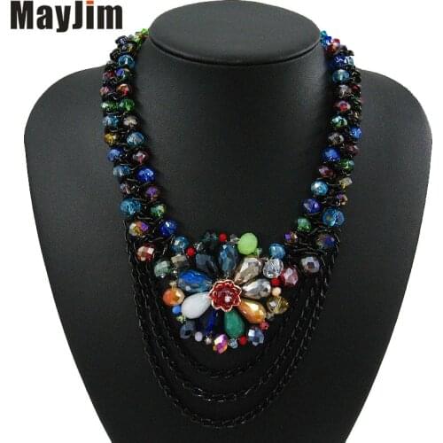 Statement Crystal Big Flower Necklace Women 2018 Collar Chain Double Bead Choker Necklaces & Pendants Vintage Fashion Bijoux
