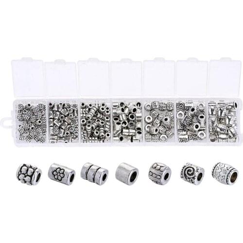 260pcs/box Tibetan Style Alloy Column Spacer Beads Large Hole for DIY Mixed Style Antique Silver, 4~8x3.5~6mm, Hole: 1.5~3.5mm