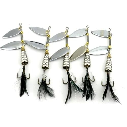 5pcs Metal Jigging Lure 8.5cm 12g Metal Spinner Spoon Fishing Lure Artificial Hard Baits Sequins Noise Paillette Feather Hook