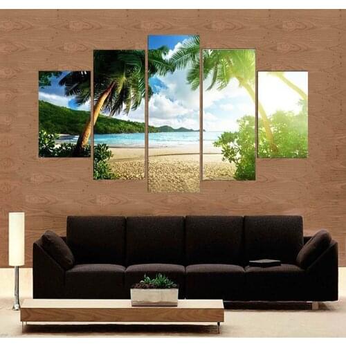 5 Pieces Wall Art Canvas Painting Tropical Deach Pictures Poster Modern Home Bedroo Kitchen Canvas Pictures for Living Room