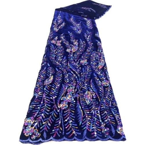 5yards/pc) high quality royal blue African velvet lace fabric with wonderful sequins embroidery for party dress FZZ1046