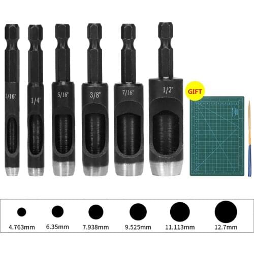 6Pcs Leather Puncher Head 6.2MM Electric Drill Punching Head Leather Belt PVC Plastic Round Hole Cutting Tool Set