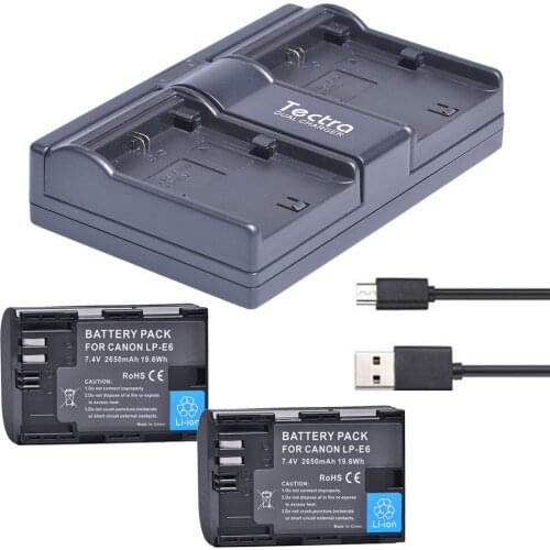 2PCS 2650mAh LP-E6 LP-E6N LPE6 Li-ion Camera Bateria + USB 2-Channel Charger for Canon EOS 5D 6D 7D 60D 80D Mark II Mark III