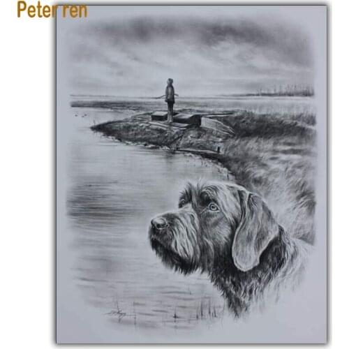 Diamond painting cross stitch Animal dog Square\Round Diamond mosaic Rhinestone Full Diamond embroidery Seaside hunter and puppy